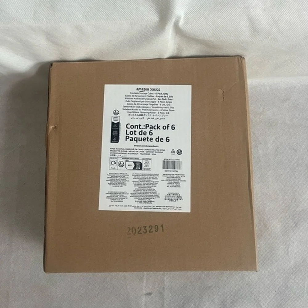 Set of 6 Gray Fabric Storage Cubes 13x13x13 Foldable Bins with Handles NIB